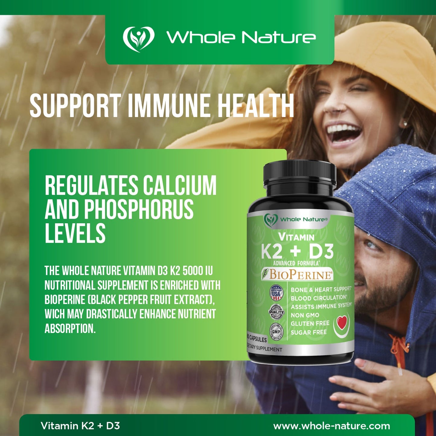Whole Nature K2 (MK7)+D3 Plus Calcium-4
