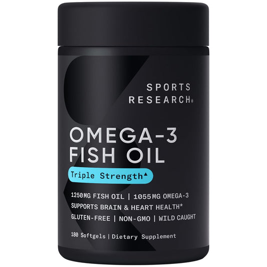 Sports Research Triple Strength Omega-3 Fish Oil | 180 Softgels | 1250mg