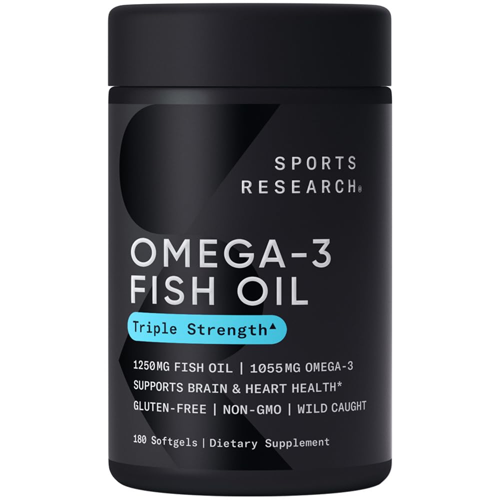Sports Research Triple Strength Omega-3 Fish Oil | 180 Softgels | 1250mg