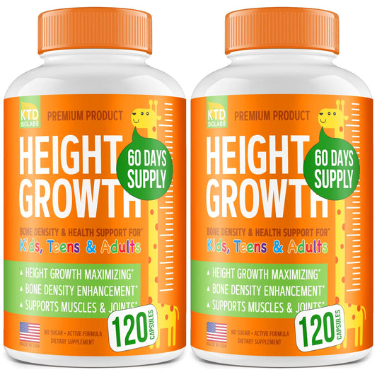Pack of 2 Height Growth Maximizer - Made in USA - Natural Height Increase Booster & Teen Vitamins - Pills to Grow Taller at Any Age - Bone Growth Supplement for Adults & Kids - 120 capsules
